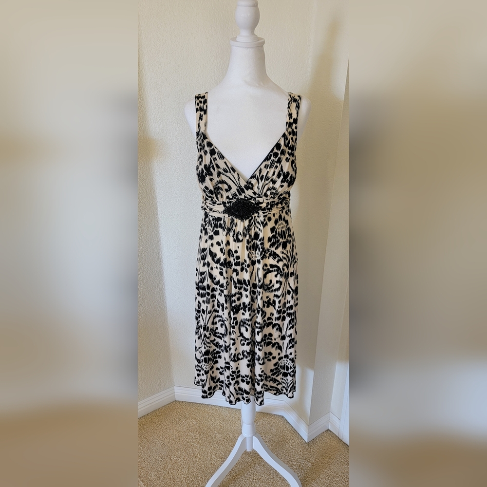Enfocus Studio Beige Black Empire Waist Stretch Dress, Size 10